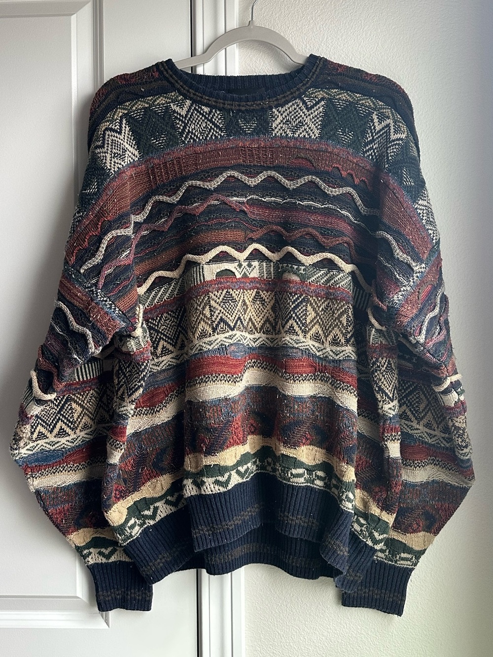 Vintage 3D Knit Patterned Crewneck Sweater